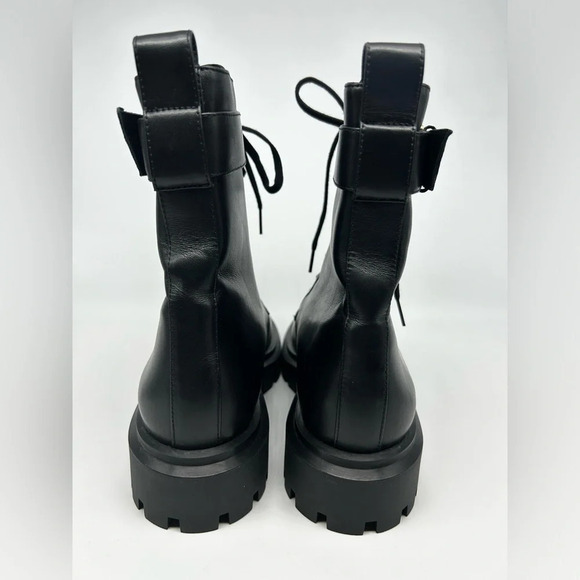 Stuart Weitzman Ultra Lug Black Combat boots Gold Buckles  size 10.5  new - Picture 6 of 14